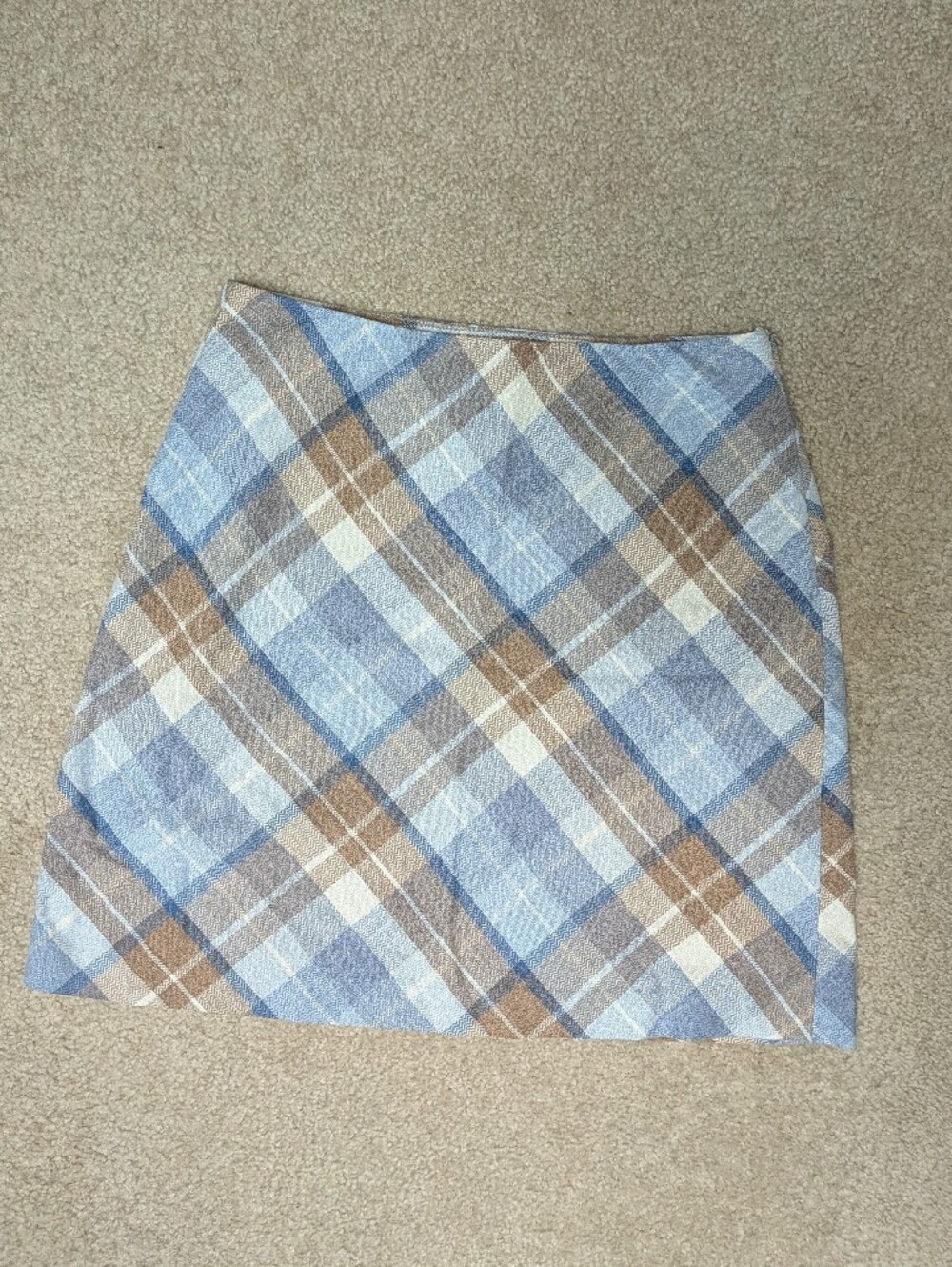 Vintage Plaid Light Blue And Beige Tartan Skirt